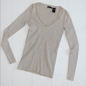 Tan Long Sleeve V Neck Top